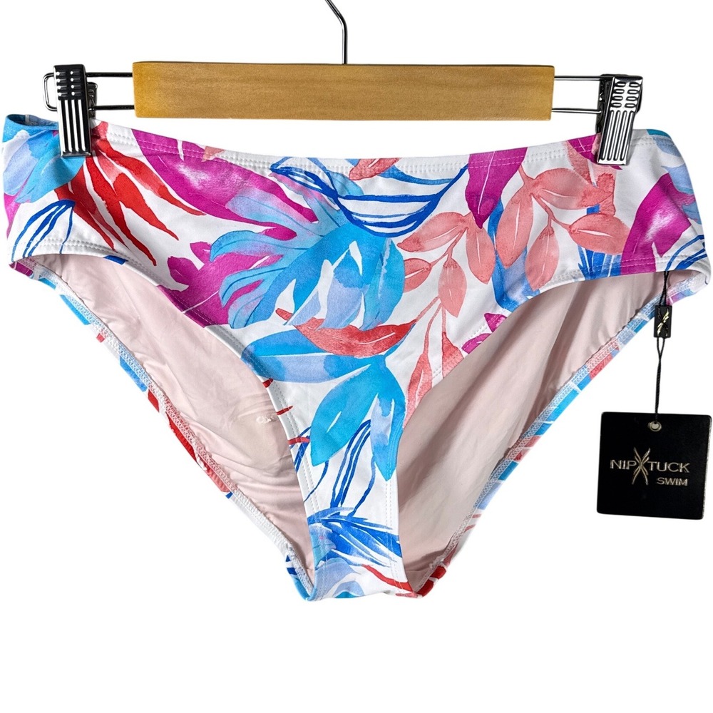 Nip Tuck Swim Womens Tropical Floral Bikini Bottoms Pink Blue White Size US 12